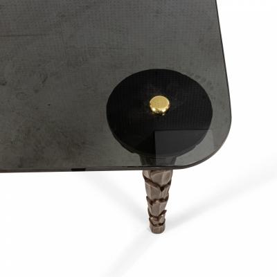 Customizable Regency Style Smoked Glass and Palm Design Leg Coffee Table
