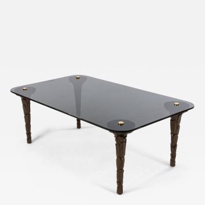 Customizable Regency Style Smoked Glass and Palm Design Leg Coffee Table