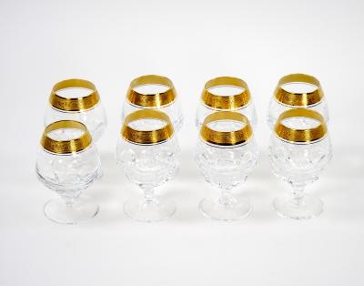 Cut Crystal Double Trim Gold Decorated Snifter Service 8 People