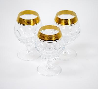 Cut Crystal Double Trim Gold Decorated Snifter Service 8 People