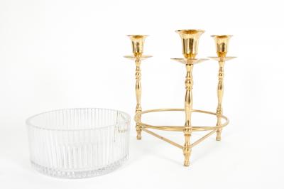 Cut Crystal Gilt Brass Holding Candlestick Decorative Piece