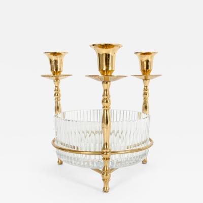 Cut Crystal Gilt Brass Holding Candlestick Decorative Piece