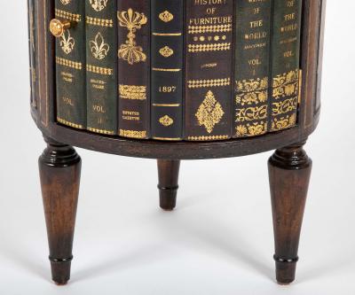 Cylinder Form Leather Faced Side Table with Faux Book Bindings on Drawers