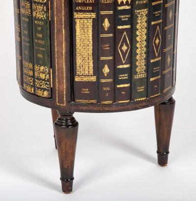 Cylinder Form Leather Faced Side Table with Faux Book Bindings on Drawers