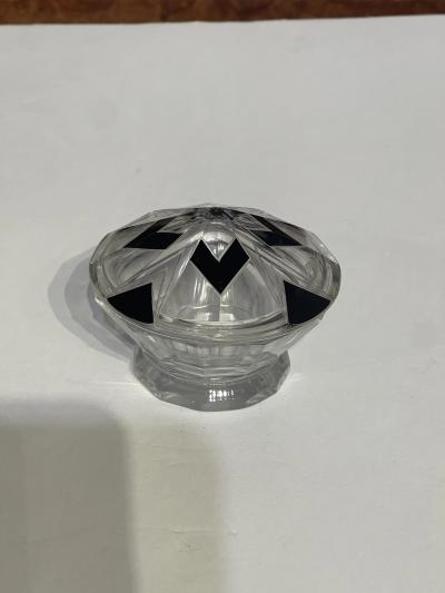 Czech Art Deco Cut Crystal and Black Enamel Vanity Set