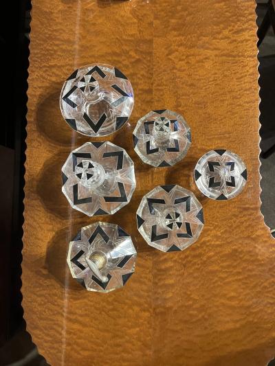 Czech Art Deco Cut Crystal and Black Enamel Vanity Set