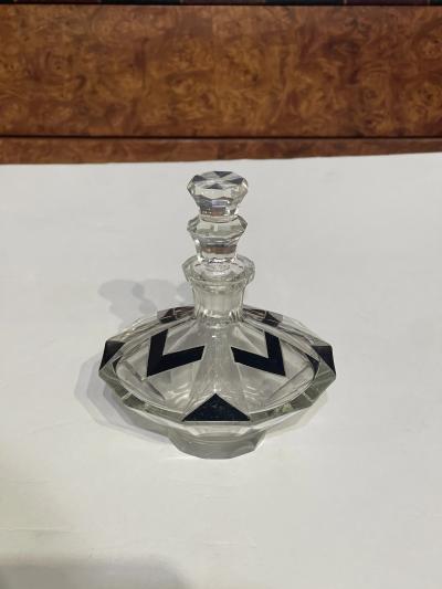 Czech Art Deco Cut Crystal and Black Enamel Vanity Set
