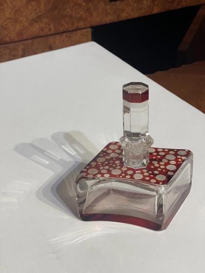 Czech Art Deco Cut Crystal and Ruby Enamel Vanity Set