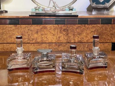 Czech Art Deco Cut Crystal and Ruby Enamel Vanity Set