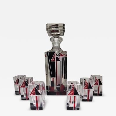 Czech Art Deco Geometric Decanter Set Art Deco Collection