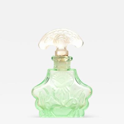 Czech Art Deco Green Tinted Glass Perfume Bottle