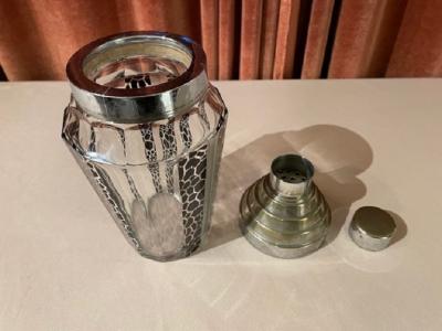 Czech Cocktail Shaker Glasses and Tray in Black Leopard Pattern