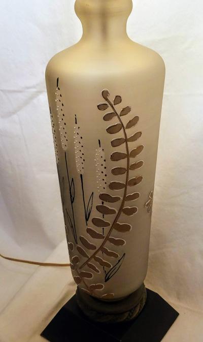 Czech Enamel on Cast Glass Foliate Table Lamp 1950s