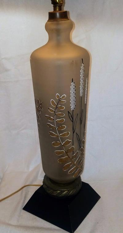 Czech Enamel on Cast Glass Foliate Table Lamp 1950s