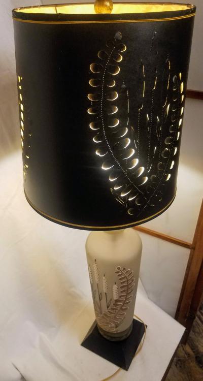 Czech Enamel on Cast Glass Foliate Table Lamp 1950s