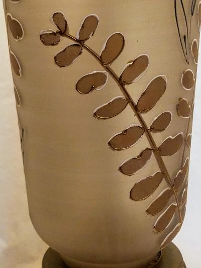 Czech Enamel on Cast Glass Foliate Table Lamp 1950s