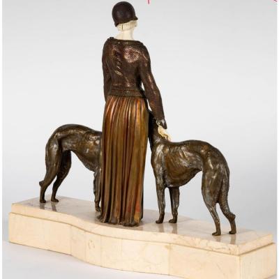 D Chiparus French Art Deco Bronze Figurine Borzoi Dogs Statue