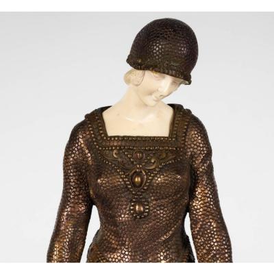 D Chiparus French Art Deco Bronze Figurine Borzoi Dogs Statue