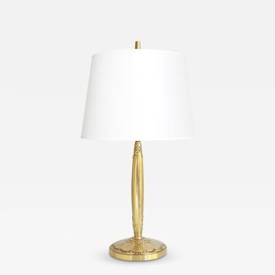 DANISH ART DECO POLISHED BRONZE TABLE LAMP WITH FLUTED COLUMN FORM 