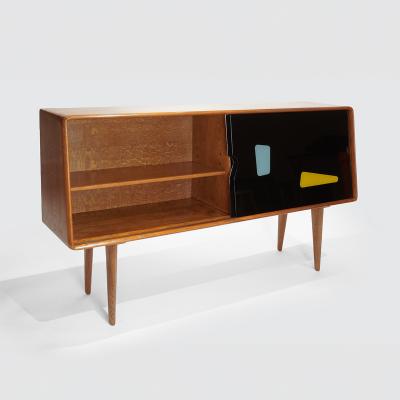 DANISH BAR CABINET WITH PAINTED SLIDING DOORS 1960 