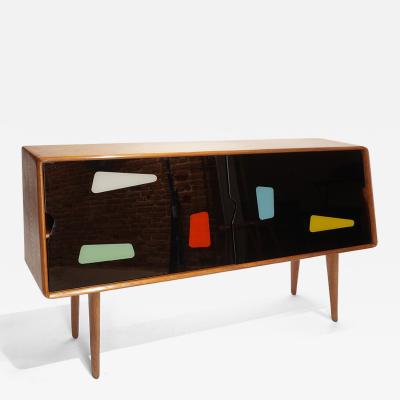 DANISH BAR CABINET WITH PAINTED SLIDING DOORS 1960 