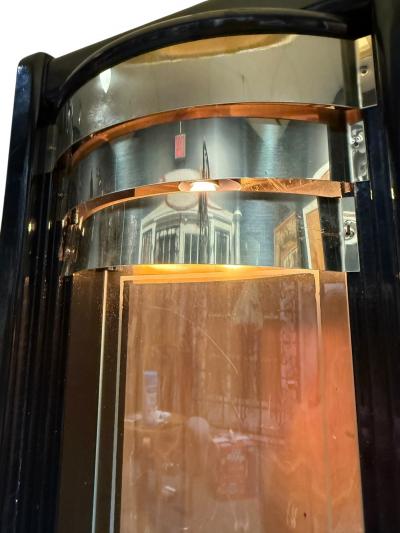 DECO REVIVAL BLACK LACQUER ILLUMINATED ETCHED NUDE ON GLASS PANEL FLOOR LAMP