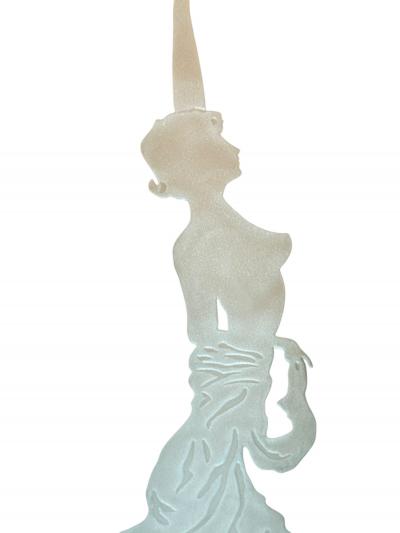 DECO REVIVAL BLACK LACQUER ILLUMINATED ETCHED NUDE ON GLASS PANEL FLOOR LAMP