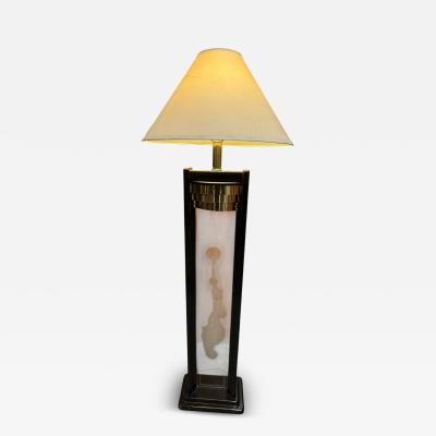 DECO REVIVAL BLACK LACQUER ILLUMINATED ETCHED NUDE ON GLASS PANEL FLOOR LAMP