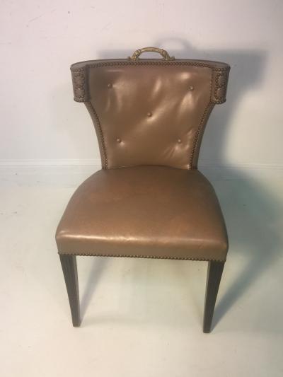 DECORATOR STUDDED CHAIR WITH ORNATE BRONZE HANDLE