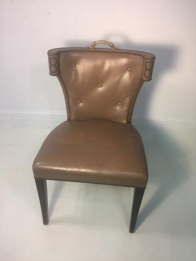 DECORATOR STUDDED CHAIR WITH ORNATE BRONZE HANDLE
