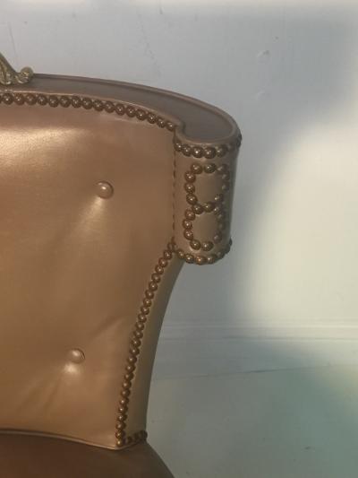 DECORATOR STUDDED CHAIR WITH ORNATE BRONZE HANDLE