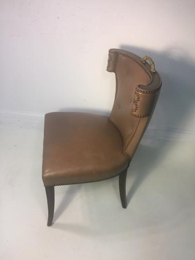 DECORATOR STUDDED CHAIR WITH ORNATE BRONZE HANDLE