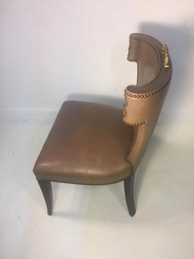 DECORATOR STUDDED CHAIR WITH ORNATE BRONZE HANDLE