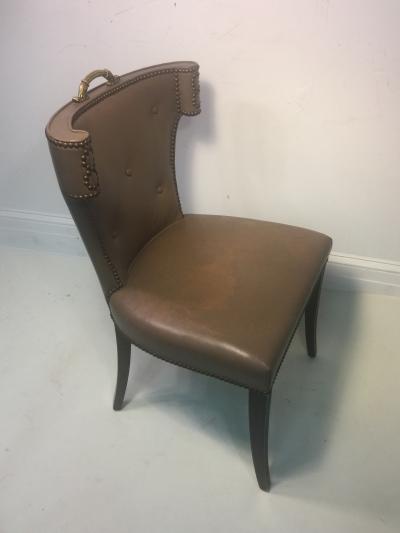 DECORATOR STUDDED CHAIR WITH ORNATE BRONZE HANDLE