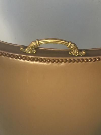 DECORATOR STUDDED CHAIR WITH ORNATE BRONZE HANDLE