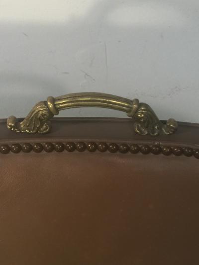 DECORATOR STUDDED CHAIR WITH ORNATE BRONZE HANDLE