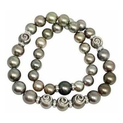 DIAMOND TAHITIAN PEARL NECKLACE 18K GOLD 11 60 MM 16 CERTIFIED