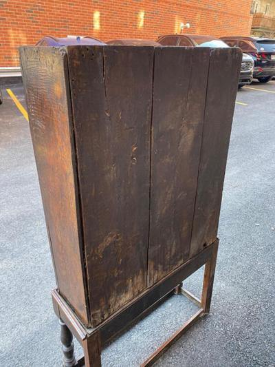 DIMINUTIVE ENGLISH 18TH CENTURY OAK CUPBOARD ON STAND