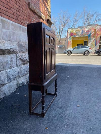 DIMINUTIVE ENGLISH 18TH CENTURY OAK CUPBOARD ON STAND