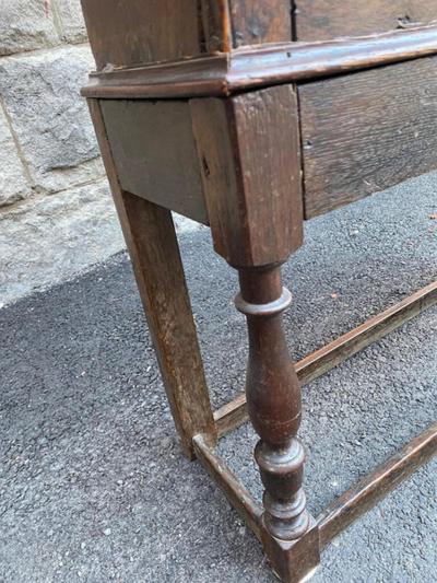 DIMINUTIVE ENGLISH 18TH CENTURY OAK CUPBOARD ON STAND