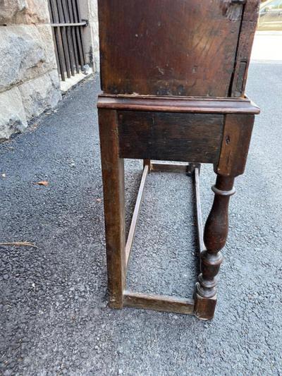 DIMINUTIVE ENGLISH 18TH CENTURY OAK CUPBOARD ON STAND