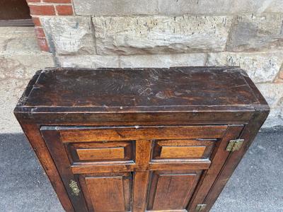 DIMINUTIVE ENGLISH 18TH CENTURY OAK CUPBOARD ON STAND