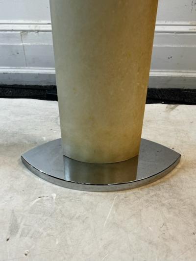 DRAMATIC ITALIAN POST MODERN PAIR OF PARCHMENT AND CHROME TORCHIERES