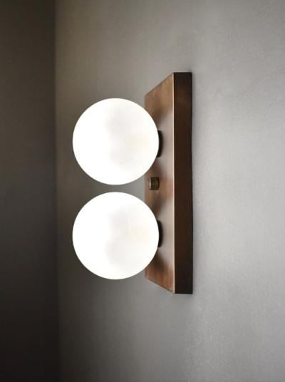DUO Wall Sconce in Bronze and Blown Opal Glass