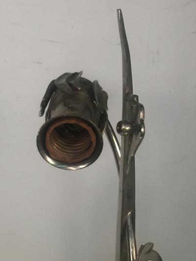 Dagobert Peche AUSTRIAN MODERNIST NICKELED BRONZE FLOWER WITH LEAVES AND TENDRILS LAMPS