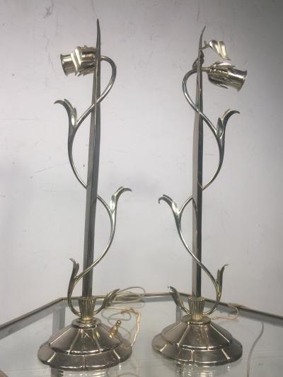 Dagobert Peche AUSTRIAN MODERNIST NICKELED BRONZE FLOWER WITH LEAVES AND TENDRILS LAMPS
