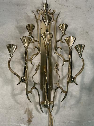 Dagobert Peche INCREDIBLE MONUMENTAL RARE POLISHED EIGHT LIGHT BRASS SCONCE BY DAGOBERT PECHE