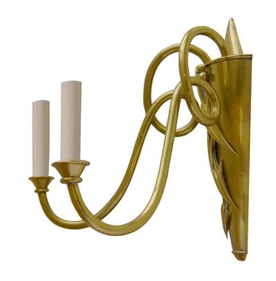 Dagobert Peche Lyrical Double Light Sconce in Brass Attributed to Dagobert Peche