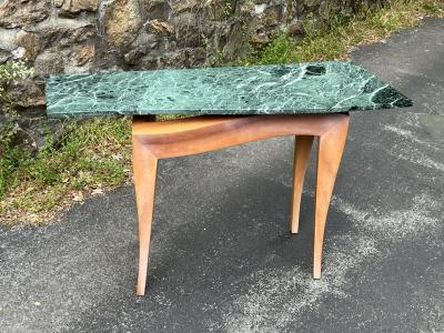 Dakota Jackson POST MODERN GREEN MARBLE AND CURVED WOOD CONSOLE BY DAKOTA JACKSON