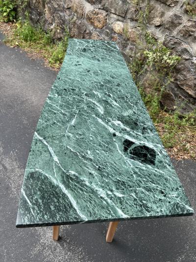 Dakota Jackson POST MODERN GREEN MARBLE AND CURVED WOOD CONSOLE BY DAKOTA JACKSON